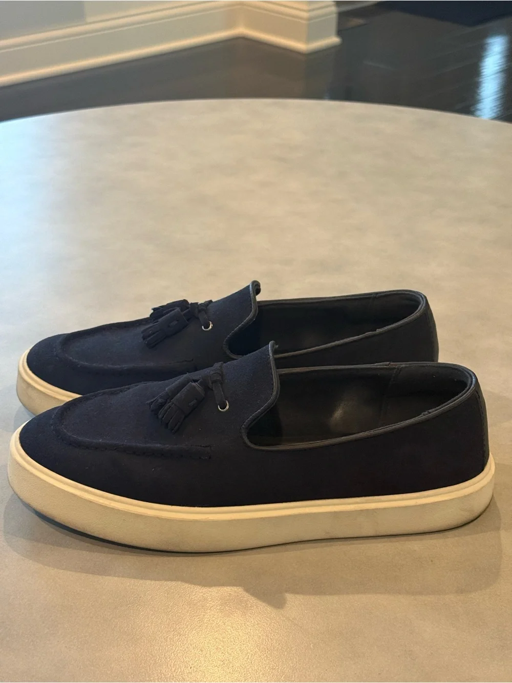 Zara Navy Suede Tassel Slip-On Loafers with Cream Sole